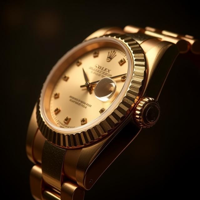 L'iconico Rolex Day-Date in oro giallo su uno sfondo scuro.